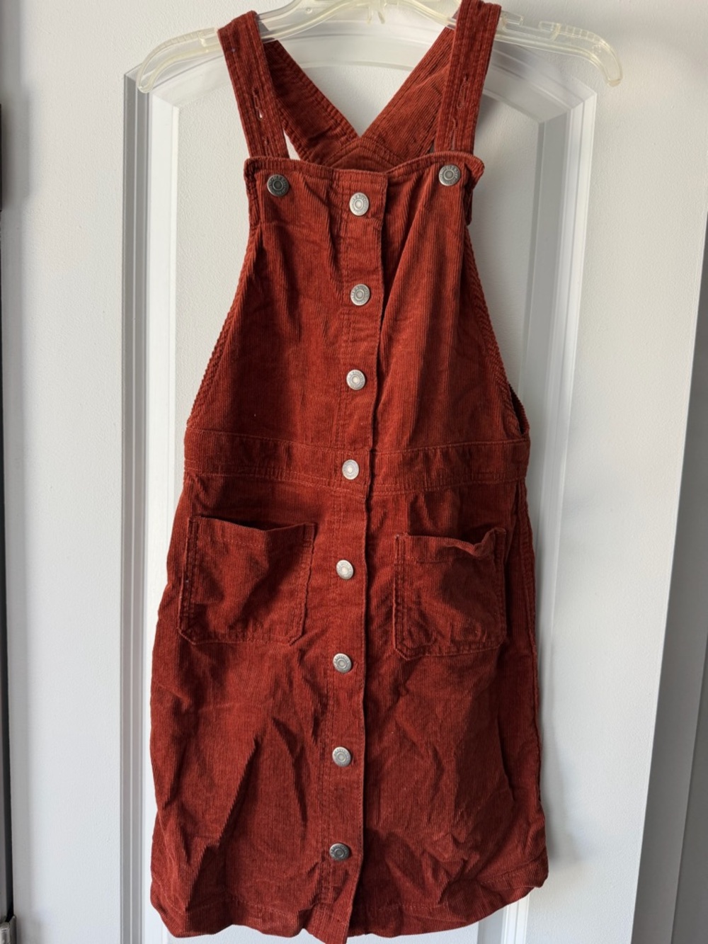 Girls Rust Corduroy Button-Front Overall Dress